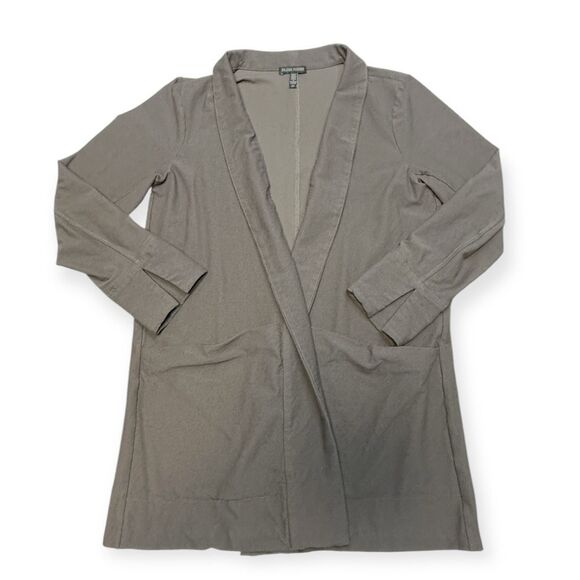 EILEEN FISHER Women’s Dark Grey Stretch Crepe Open Front Long Jacket Size S / P - Picture 2 of 6